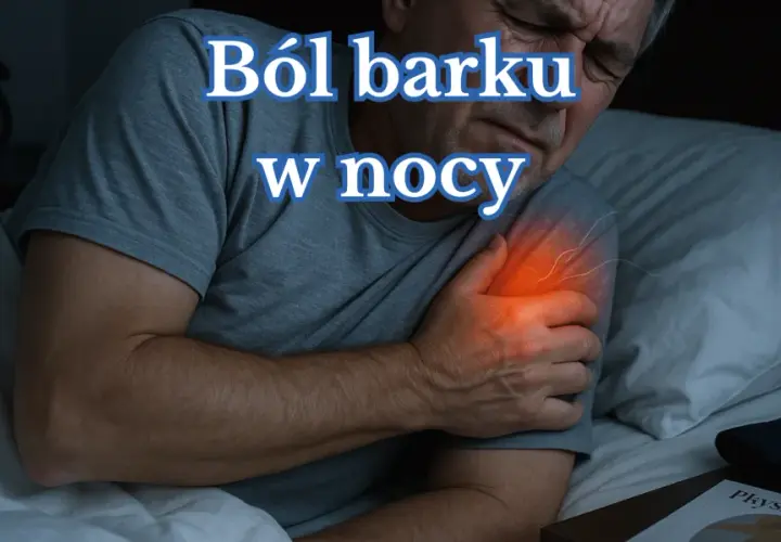 Mężczyzna cierpi na ból barku w nocy. Szuka domowych sposobów na zapalenie stawu barkowego.