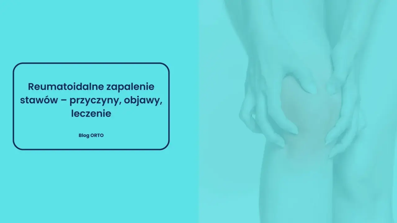 Dłonie uciskają kolano, sugerując ból związany z reumatoidalnym zapaleniem stawów.