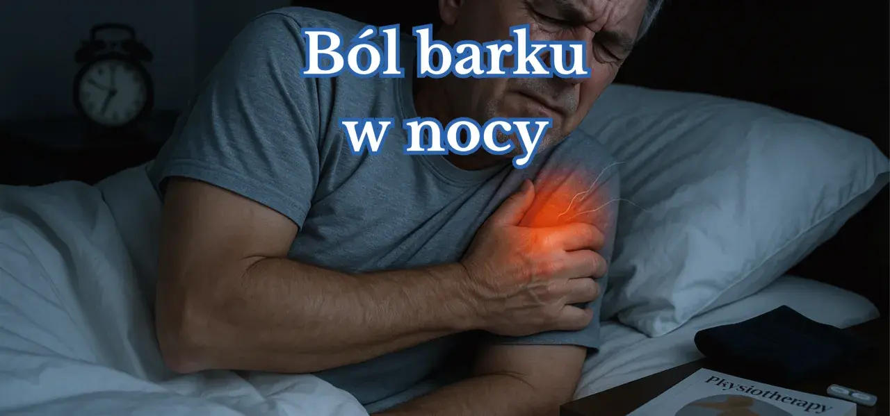 Mężczyzna cierpi na ból barku w nocy. Szuka domowych sposobów na zapalenie stawu barkowego.